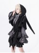 Rabbit Hunting Series Ouji Fashion Retro Dark Button Irregular Cuff Cute Bowknot Rabbit Ear Hooded Black Coat