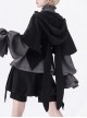 Rabbit Hunting Series Ouji Fashion Retro Dark Button Irregular Cuff Cute Bowknot Rabbit Ear Hooded Black Coat