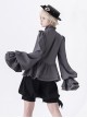 Rabbit Hunting Series Retro Dark Ouji Fashion Cute Bowknot Decorated Slender Ruffle Chain Gray Long Sleeve Shirt