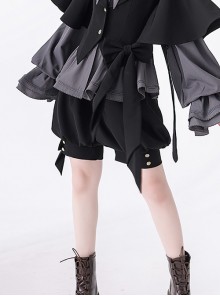 Rabbit Hunting Series Retro Dark Black Bowknot Decorated Button Loose Ouji Fashion Black Shorts