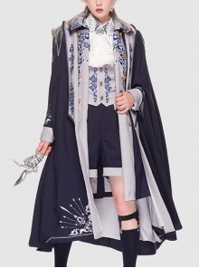 Sheffield Series Navy Blue Ornate Embroidery British Military Uniform Style Lolita Ouji Fashion Shorts Version Women Set