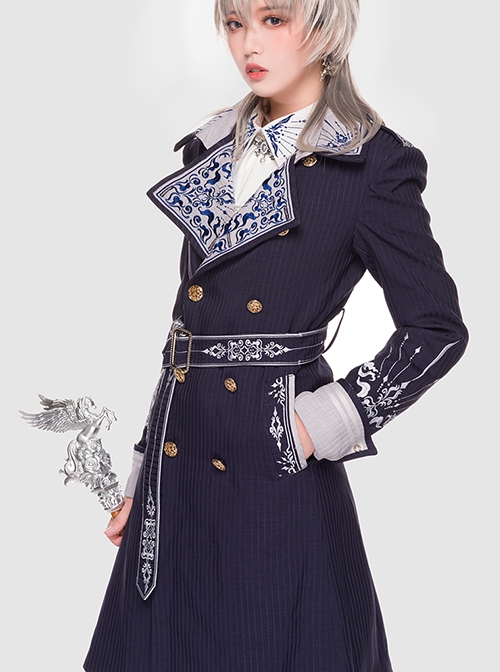 Sheffield Series Navy Blue Ornate Embroidery British Military Uniform Style Lolita Ouji Fashion Shorts Version Women Set