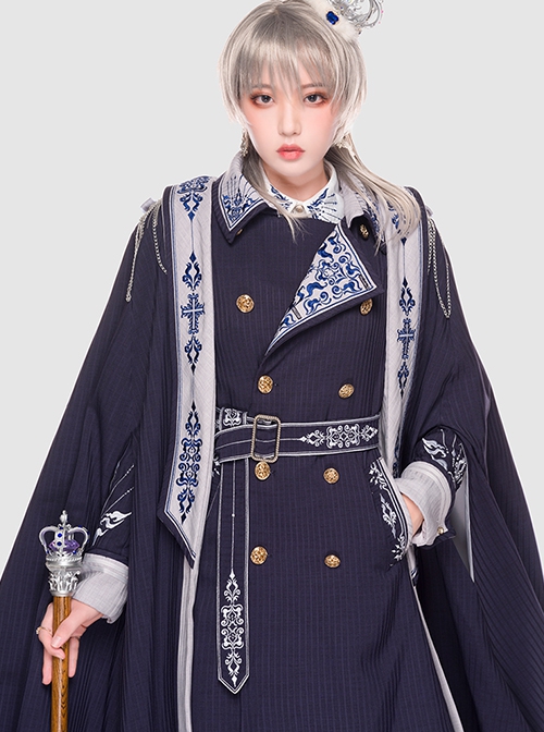 Sheffield Series Navy Blue Ornate Embroidery British Military Uniform Style Lolita Ouji Fashion Shorts Version Women Set