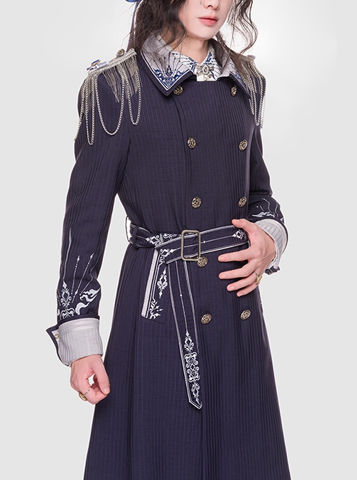 Sheffield Series Ouji Fashion Navy Blue Ornate Embroidery British Military Uniform Style Lolita Shorts Version Men Set