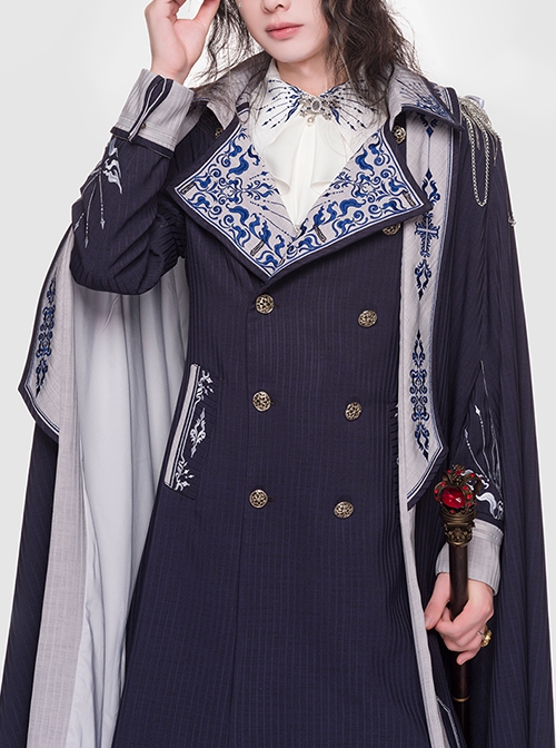 Sheffield Series Ouji Fashion Navy Blue Ornate Embroidery British Military Uniform Style Lolita Shorts Version Men Set