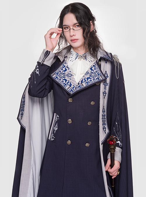 Sheffield Series Exquisite Embroidered British Military Uniform Style Oji Fashion Navy Blue Big Cloak