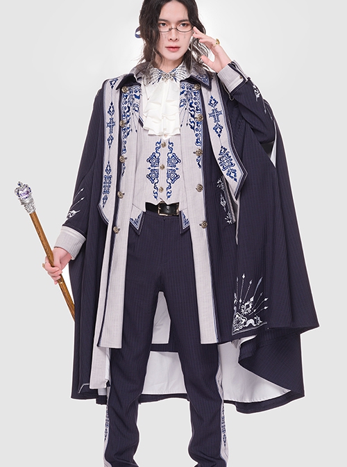 Sheffield Series Exquisite Embroidered British Military Uniform Style Oji Fashion Navy Blue Big Cloak