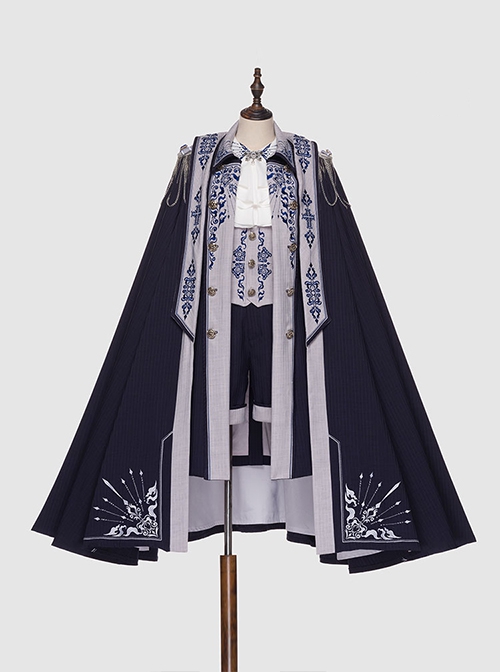 Sheffield Series Exquisite Embroidered British Military Uniform Style Oji Fashion Navy Blue Big Cloak