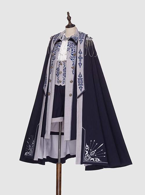 Sheffield Series Exquisite Embroidered British Military Uniform Style Oji Fashion Navy Blue Big Cloak