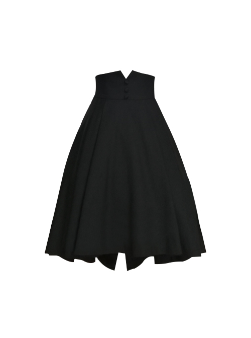 The Heretic Series Ouji Fashion Retro British Style Dark Gothic V Shaped Opening High Waist Button Strap Black Skirt