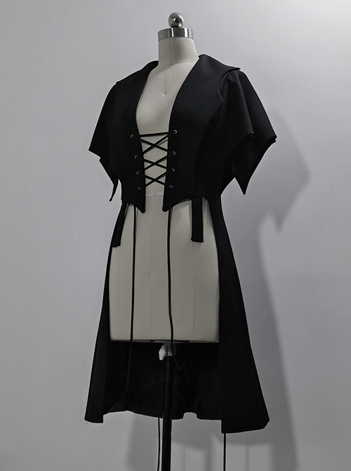 Yan Ye Series Ouji Fashion Retro Lolita Medieval Strap Design Black Dovetail Long Vest