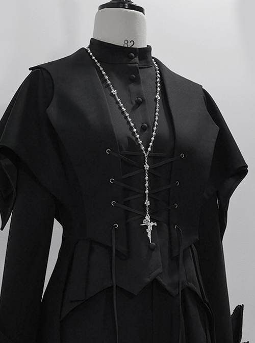 Yan Ye Series Ouji Fashion Retro Lolita Medieval Strap Design Black Dovetail Long Vest