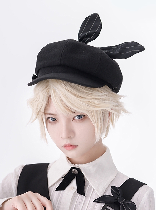 Secret Morning Post Series Ouji Fashion Retro Cute Bowknot Three dimensional Rabbit Ear Beret