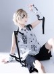 Ouji Fashion Harajuku Style Black And White Strawberry Wings Print Pattern With Ribbon Sleeves Women Sleeveless Top