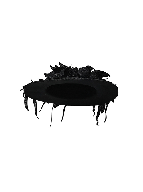 Floating Phantom Series Ouji Fashion Handmade Three-dimensional Flower Ribbon Black Flat Hat