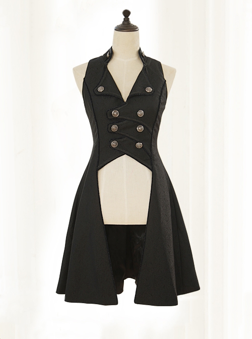 Immortal Moon Night Song Series Ouji Fashion Retro Elegant Casual Handsome Button Decoration Black Sleeveless Long Coat Vest