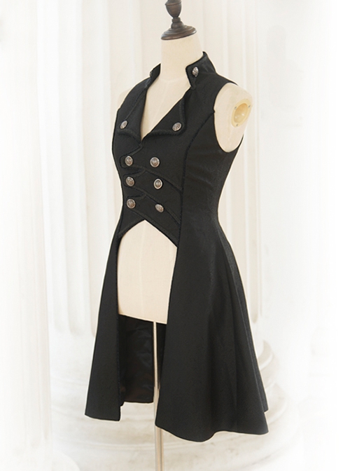 Immortal Moon Night Song Series Ouji Fashion Retro Elegant Casual Handsome Button Decoration Black Sleeveless Long Coat Vest