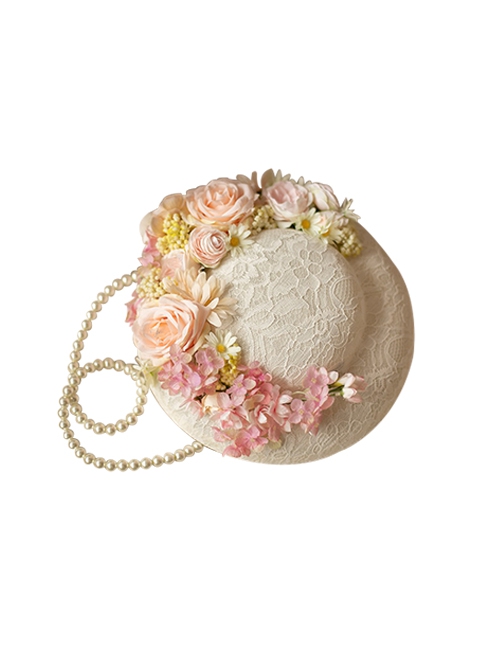 Violetta Series Ouji Fashion Elegant Vintage Pearl Lace Rose Hydrangea Flower Hat