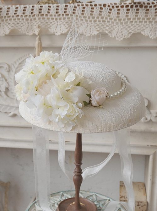 Violetta Series Ouji Fashion Elegant Vintage Pearl Lace Rose Hydrangea Flower Hat