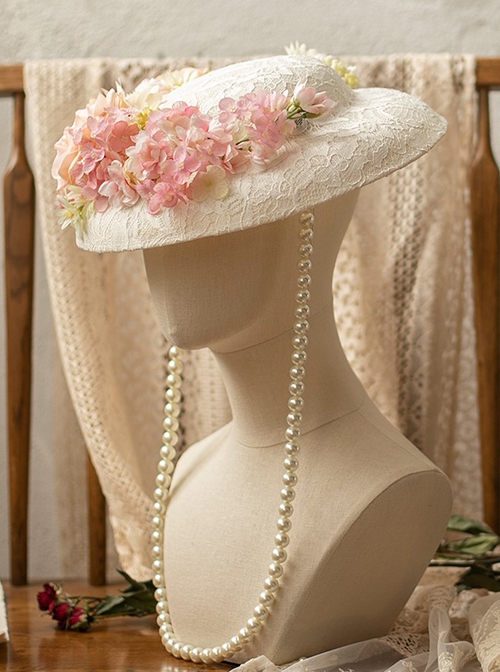 Violetta Series Ouji Fashion Elegant Vintage Pearl Lace Rose Hydrangea Flower Hat