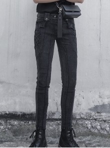 Little Devil Series Ouji Fashion Handsome Skinny Denim High Elastic Wash Women Black Low Waist Pants