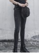 Little Devil Series Ouji Fashion Handsome Skinny Denim High Elastic Wash Women Black Low Waist Pants