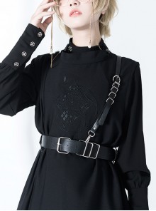 Ouji Fashion Dark Retro Temperament Black Lolita PU Belt