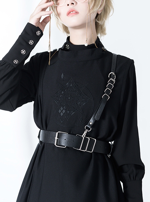 Ouji Fashion Dark Retro Temperament Black Lolita PU Belt