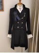 Ouji Fashion Narrow Sleeve Fitting Lapel And Lace Trim Double Breasted Black Coat