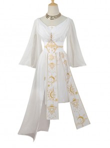 Gods Twilight Series Exquisite Gorgeous Embroidered Star Moon Metal Waist Chain Irregular Skirt Hem Classic Lolita Long Sleeve Dress