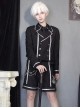 War Ending Series Ouji Fashion Dark Theme Cool Lolita Embroidered Lapel Silver Metal Chain Button Black Coat Shorts Set