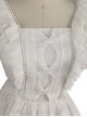 Fantasy Moon Series Noble Elegant Pearl Decorated Butterfly Lace Design Jacquard Ruffle Hem Skirt Classic Lolita Sleeveless Dress Set