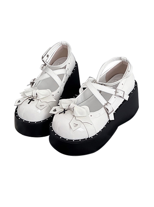 Devil Cross Series Sweet Cool Preppy Platform Metal Cross Bowknot Decorated Cross Strap Thick Soled Punk Lolita Shoes