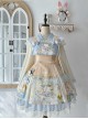 Laurel Prayer Series Chinese Style Cute Rabbit Print Lace Ruffle Skirt Bowknot Decoration Ribbon Sweet Lolita Sleeveless Dress Set