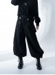 Functional Rabbit Series Ouji Fashion Loose Fit Asymmetric Belt Sports Style Elastic Gothic Black Cropped Pants