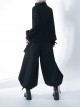 Functional Rabbit Series Ouji Fashion Loose Fit Asymmetric Belt Sports Style Elastic Gothic Black Cropped Pants