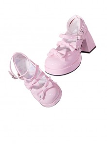 Moonlight Messenger Series Sweet Cool Bowknot Multilayer Strap Metal Ring Design Thick Heel Punk Lolita Shoes