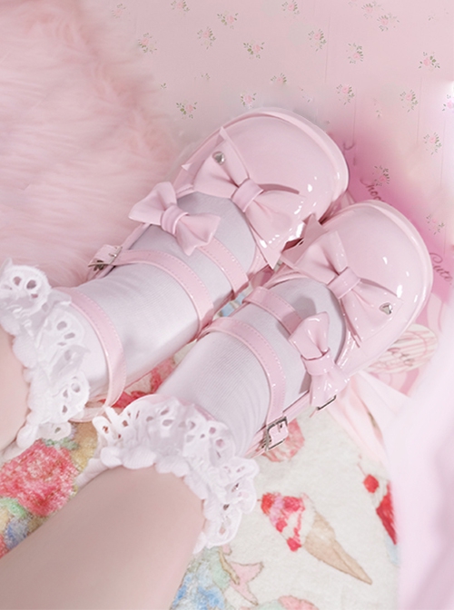 Moonlight Messenger Series Sweet Cool Bowknot Multilayer Strap Metal Ring Design Thick Heel Punk Lolita Shoes