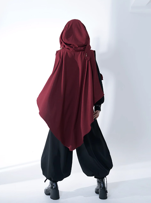 Functional Rabbit Series Ouji Fashion Dark Fairy Tale Exquisite Gold Button Crimson Long Rabbit Ears Female Hooded Cape Shawl