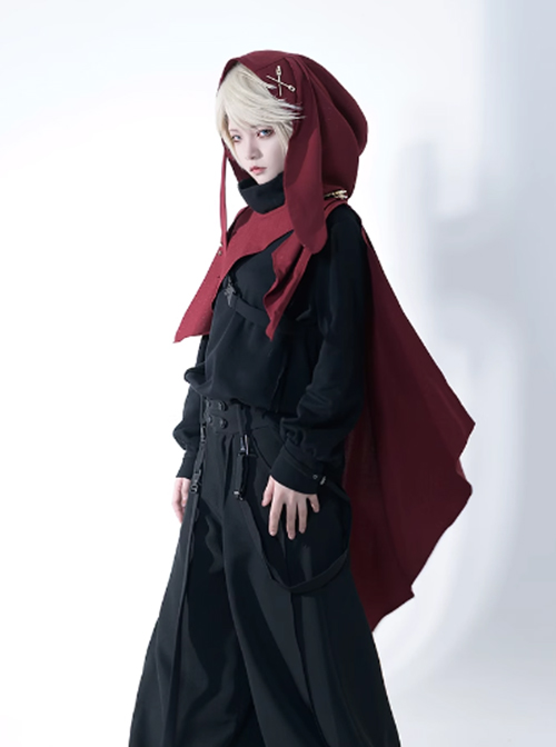 Functional Rabbit Series Ouji Fashion Dark Fairy Tale Exquisite Gold Button Crimson Long Rabbit Ears Female Hooded Cape Shawl