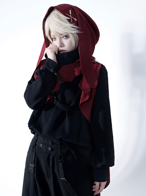 Functional Rabbit Series Ouji Fashion Dark Fairy Tale Exquisite Gold Button Crimson Long Rabbit Ears Female Hooded Cape Shawl