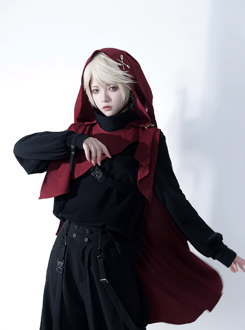 Functional Rabbit Series Ouji Fashion Dark Fairy Tale Exquisite Gold Button Crimson Long Rabbit Ears Female Hooded Cape Shawl