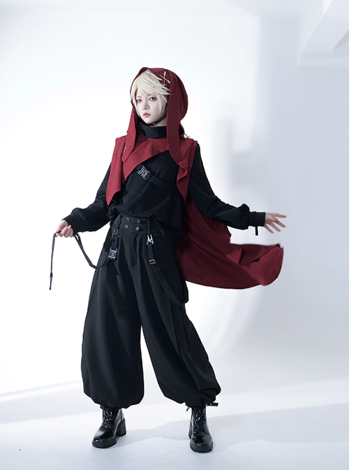 Functional Rabbit Series Ouji Fashion Dark Fairy Tale Exquisite Gold Button Crimson Long Rabbit Ears Female Hooded Cape Shawl