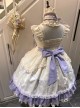 Cute Princess Printed Bowknot Decorated Lace Ruffled Big Hem Sweet Lolita Sleeveless Dress