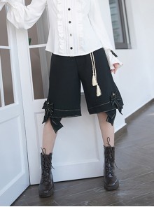 Black Star Series Ouji Fashion Golden Thread Decoration Bow Vintage Female Straight Black Shorts