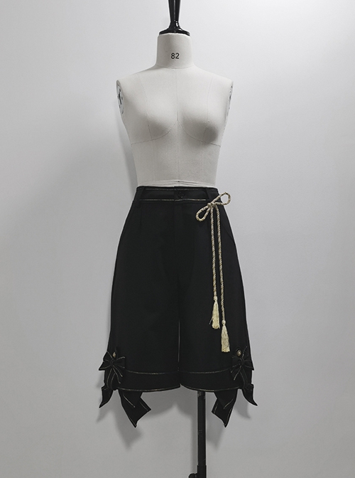 Black Star Series Ouji Fashion Golden Thread Decoration Bow Vintage Female Straight Black Shorts