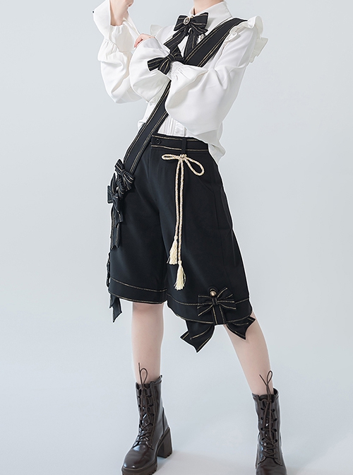 Black Star Series Ouji Fashion Golden Thread Decoration Bow Vintage Female Straight Black Shorts