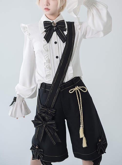 Black Star Series Ouji Fashion Golden Thread Decoration Bow Vintage Female Straight Black Shorts