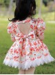 Summer Floral Cute Strawberry Print Petal Lace Hem Skirt Princess Sweet Lolita Kids Puff Sleeve Dress