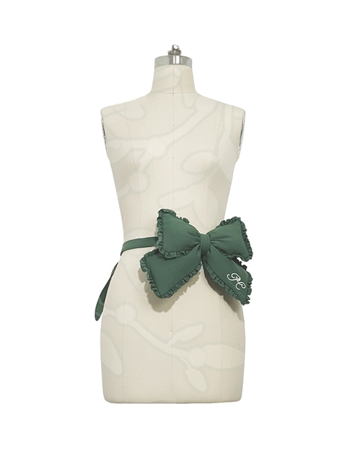 Limited Flowering Period Series Ouji Fashion Vintage Flounce Decoration Pattern Embroidery Green Big Bow Shaped Waist Tie Belt